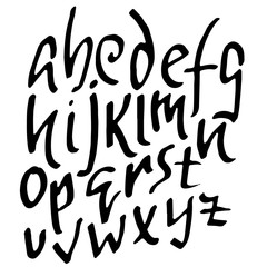 Simple alphabet letters. Handdrawn grunge ink font. Vector illustration.