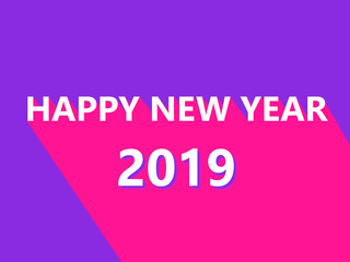 2019 Happy New Year with text drop area shadow illustration on purple background.