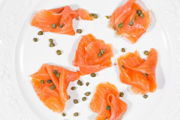Sliced salmon fish fillet. 