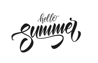 Vector illustration: Handwritten calligraphic type lettering of Hello Summer on white background © deniskrivoy