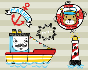Naklejka premium vector set of sailing theme cartoon