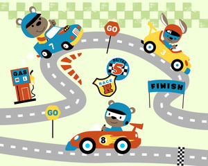 Car race cartoon with funny animals