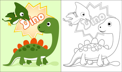 Vector cartoon of dinosaurs, coloring book or page