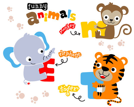 Animals cartoon with colorful letter
