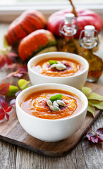 Bowls of pumpkin soup