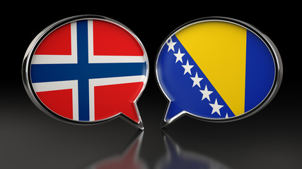 Norway and Bosnia and Herzegovina flags with Speech Bubbles. 3D illustration