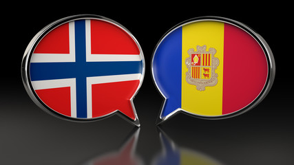 Norway and Andorra flags with Speech Bubbles. 3D illustration