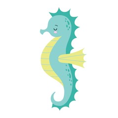 Cute cartoon Sea horse isolated. Seahorse on a white background, vector illustration.