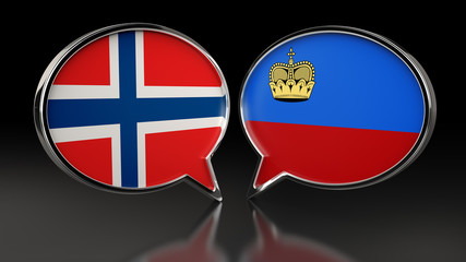 Norway and Liechtenstein flags with Speech Bubbles. 3D illustration