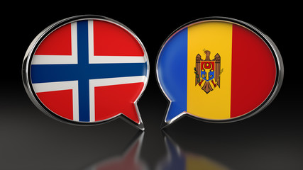 Norway and Moldova flags with Speech Bubbles. 3D illustration