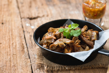 Deep fried pork small intestine or Chitterlings internal organs of pig