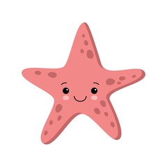Illustration of Smiling cute starfish. Vector flat style kawaii