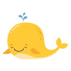 Cute amusing yellow whale, prints image, vector illustration