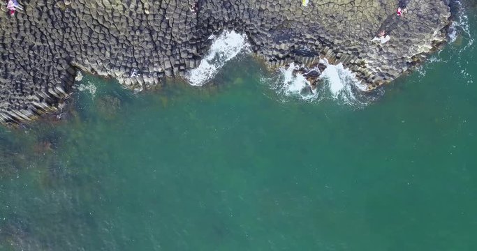 Vietnam natural landscape. Stock footage of Ganh Da Dia reef in Phu Yen, Vietnam with special stones, rock make great terrain. Amazing of cliff stone Ganh Da Dia sea with amazing basalt causeway shape