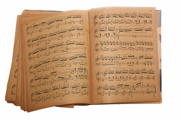 Worn Tattered Distressed Vintage Book With Music Printed on the Pages