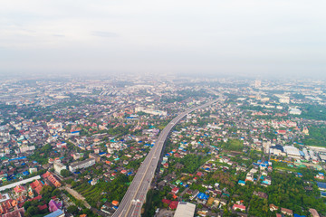 Aerial view Bangkok building morning with air pollution PM 2.5