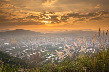 sunset scenery with orange clouds