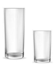 Glass glasses empty. Set of vector realistic illustrations, isolated icons.