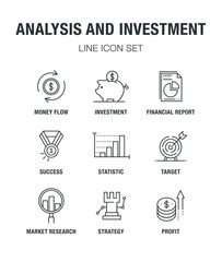 ANALYSIS AND INVESTMENT LINE ICON SET