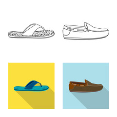 Vector design of shoe and footwear sign. Collection of shoe and foot stock vector illustration.