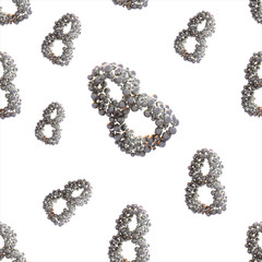 golden 8 numbers made by spheres isolated on bright background. Happy womans day seamless design pattern. 3d illustration