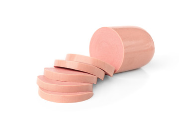 Boiled sausage isolated on white background.