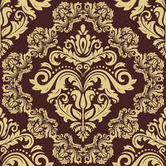 Classic seamless brown and golden pattern. Damask orient ornament. Classic vintage background