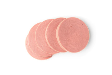 Boiled sausage isolated on white background.