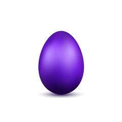 Easter egg 3D icon. Violet color egg, isolated white background. Bright realistic design, decoration for Happy Easter celebration. Holiday element. Shiny pattern. Spring symbol. Vector illustration
