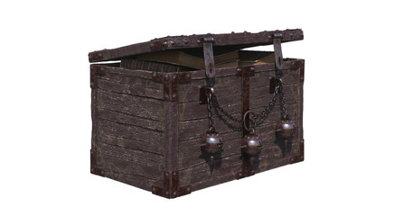 Ancient decorative chest with ancient books. Angle view.