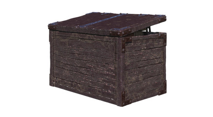 Ancient decorative chest with ancient books. Angle view.