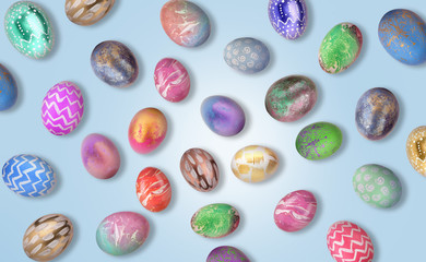 Beautiful Easter eggs on color background