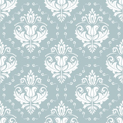 Classic seamless pattern. Damask orient light blue and white ornament. Classic vintage background
