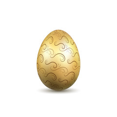 Easter egg 3D icon. Ornate gold egg, isolated white background. Swirl wave realistic design, decoration Happy Easter celebration. Holiday ornamental element. Spring pattern Vector illustration