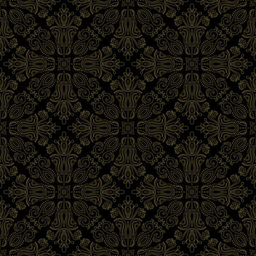 Classic seamless pattern. Damask orient black and golden ornament. Classic vintage background