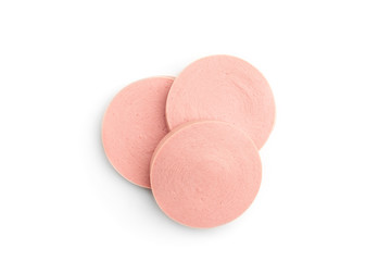 Boiled sausage isolated on white background.