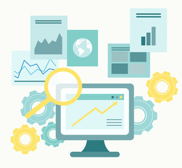 Vector illustration of business,  searching the information, analyzing business data - 249463524