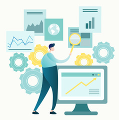 Vector illustration of business, office workers are searching the information, Person analyzing business data - 249463535