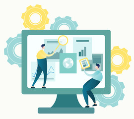 Vector illustration of business, office workers are searching the information, Person analyzing business data - 249463713