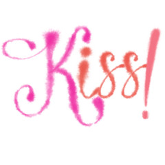 Pink Calligraphy "Kiss!" Sign Isolated on White Background.