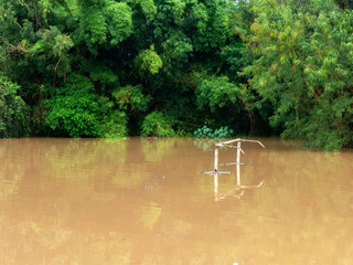 CAPIVARI, BRAZIL - JAN 06, 2019 - Soccer stand on flooded Soccer field - Capivari river overflow - Sao Paulo - Brazil © tacio philip
