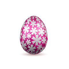 Easter egg 3D icon. Pink color egg, isolated white background. Silver flower design, realistic decoration Happy Easter celebration. Holiday element. Shiny pattern. Spring symbol. Vector illustration