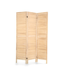 Wooden folding screen on white background