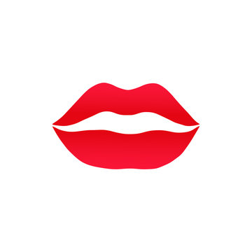 Vector illustration of red lips. Icon kiss isolated on white background.