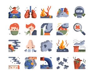 world pollution pm2.5 problem icon vector set
