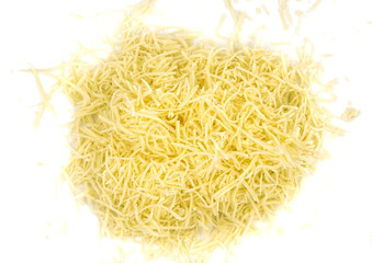 Grated cheese on a white background