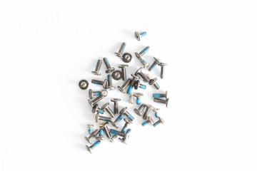 Computer boards screws on a white background