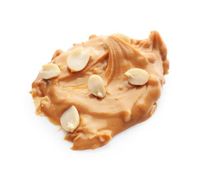 Tasty peanut butter on white background
