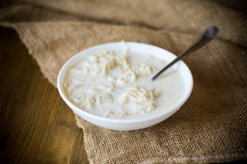 homemade sweet noodles with milk in a plate