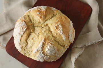 Freshly baked bread on table